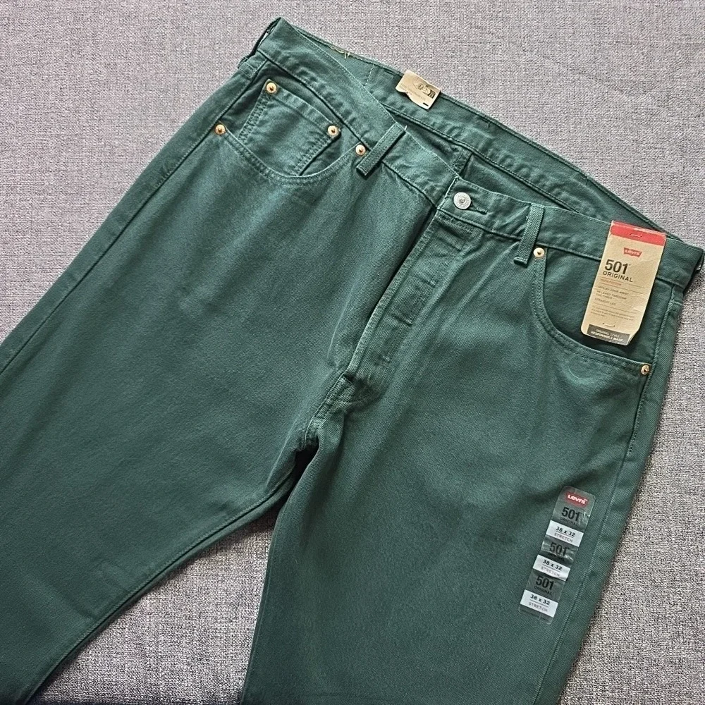 Levis 501 Original Fit Jeans Green 38x32 Straight Leg Button Fly Mens NWT
